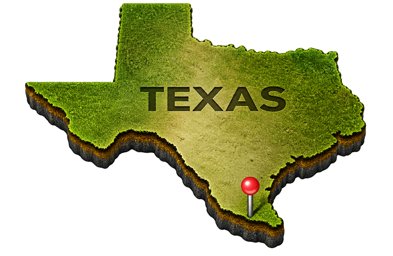 Map of Texas showing the location of Eldorado Acres RV Park in Mission, TX